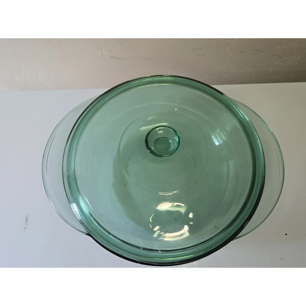 Vintage Anchor Hocking Green Glass 2 Qt Round Casserole Dish 9.5 With Lid